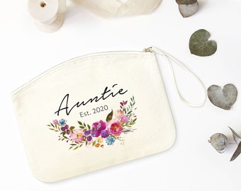 Bolso de maquillaje tía floral con año establecido / idea de regalo para hermana / monedero cosmético / regalo de cumpleaños único para la tía