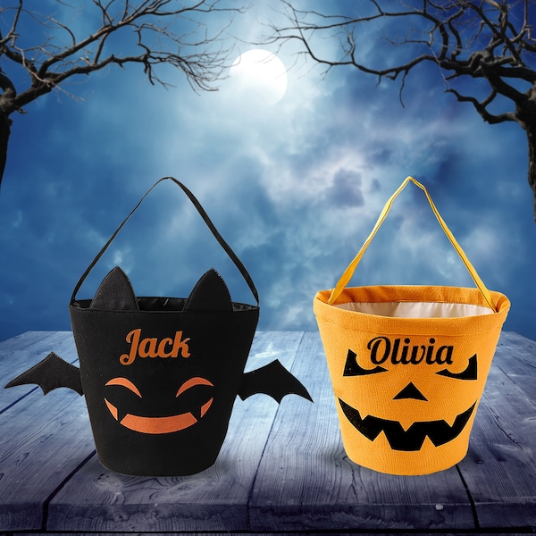 Personalised Halloween bag with name / Cute Trick or treat bags / Girls or boys baskets / First, 1st Halloween gift for her or him