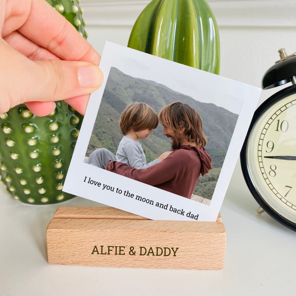 Personalised Dad Photo Block With Your Text / METAL Photograph Plaque and Wooden Stand / Christmas Birthday Father's Day Gift For Dad
