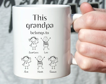 This grandpa belongs to mug with grandchildren names / Christmas Gift for Grandpa / Children drawing / Personalised Father's Day / For pops