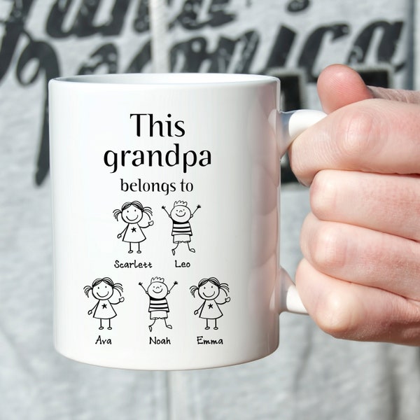 Dieser Opa gehört zur Tasse mit Enkeln Namen / Weihnachtsgeschenk für Opa / Kinderzeichnung / Personalisierter Vatertag / Für Pops