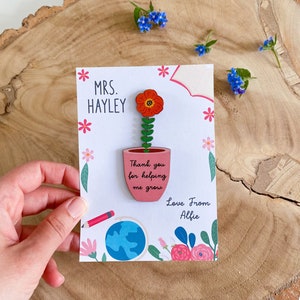 Personalised teacher card with flower token / Teacher gift / Thank you for helping me grow / Appreciation end of term / Teaching assistant