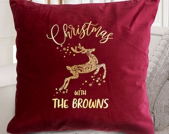 Personalised Family Christmas luxury velvet Cushion / GOLD FOIL Xmas decor / 6 colours / Gift for her / Throw Pillow / Xmas decoration