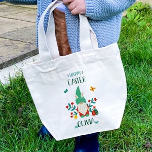 Personalizzato carino gnomo mini borsa di Pasqua con nome / Borse per la caccia all'uovo / Cestini per ragazze o ragazzi / Primo regalo di Pasqua per lei o per lui / Figlio Figlia