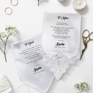 Personalised Wedding Handkerchief Gift for Mother of the Bride, Father of the Bride Gift / MBF1 / Parents Wedding Gift / Personalised Hankie