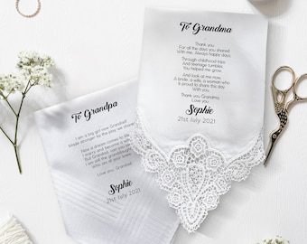 Personalised wedding handkerchief gift from bride to grandad and grandma / GG1 / Grandpa granny wedding gift / Personalised hankie