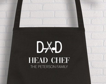 Personalised dad apron with family name / Dad head chef / BBQ apron / Funny birthday gift / Dad gift / Father's Day gift / Gift for him