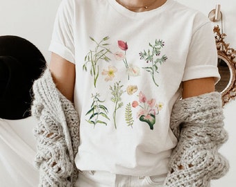 Bloem t-shirt / Cadeau voor haar / Vrouwen trendy tshirt / Lente concept / Wilde weide bloem natuur tee / Floral Tee / Tuinman Botanisch Shirt