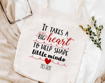 Teacher tote bag / Personalised teacher thank you gift / Teacher Appreciation Gifts / It takes a big heart to help shape little minds