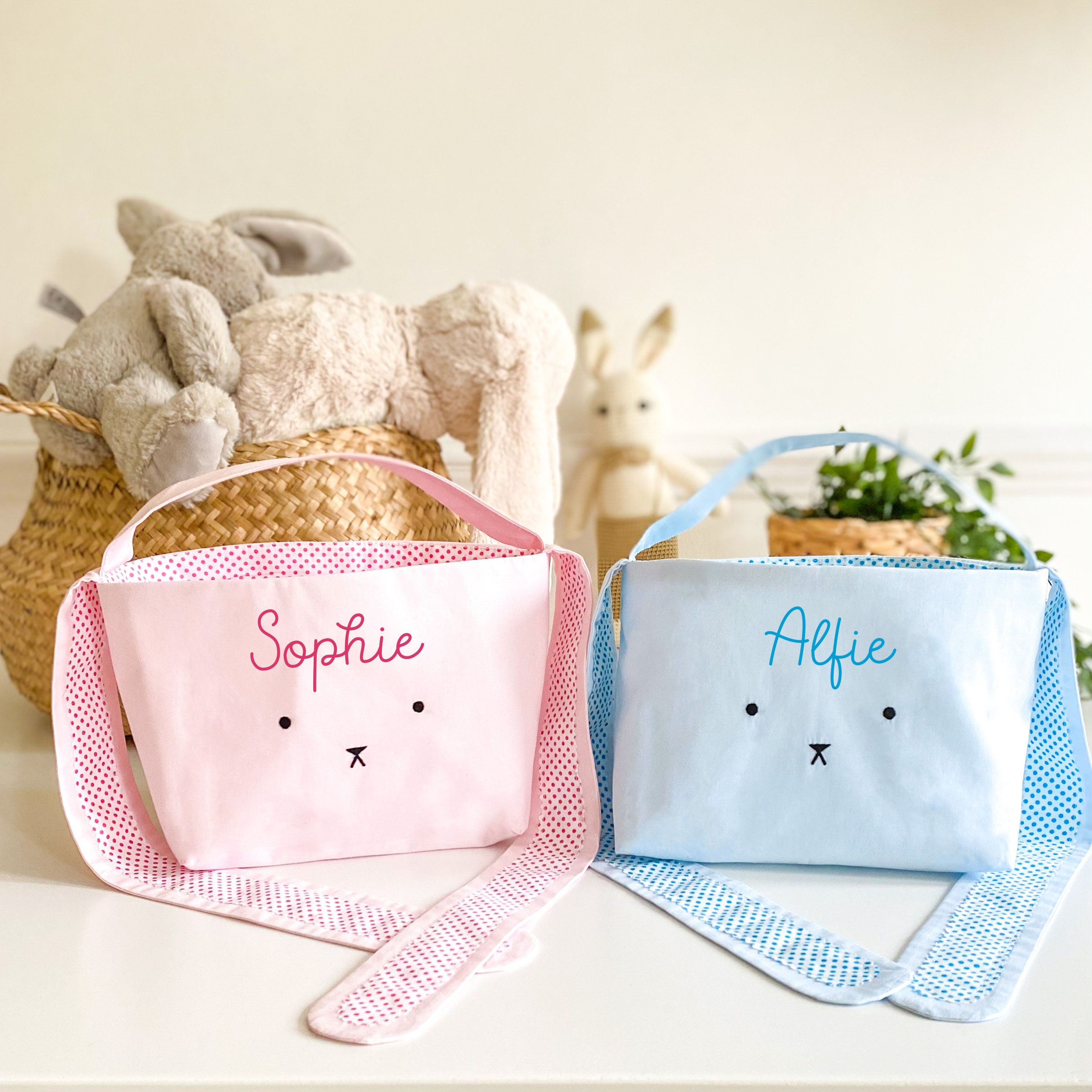 Personalised cute bunny Easter basket with name / Egg hunt bags / Girls or boys baskets / First, 1st Easter gift for