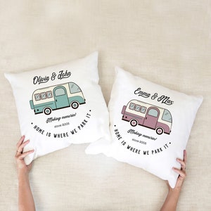 Campervan Camp Cushion / Personalised Camper Van Gift / His And Hers / Couple Travel Present / Accessories Camping / Retro Caravan Pillow image 3