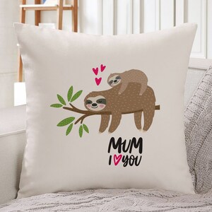 Mamá me encanta que la cubierta del cojín con mamá y perezoso del niño / lindo regalo del día de la madre / regalo para mamá / regalo de la mamá personalizada / cubierta de almohada cuadrada