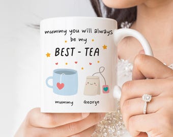 Personalised Mummy Best-Tea Mug – Mother’s Day, Birthday or Christmas Present for Mum – Cute Funny Tea Pun Gift from Child