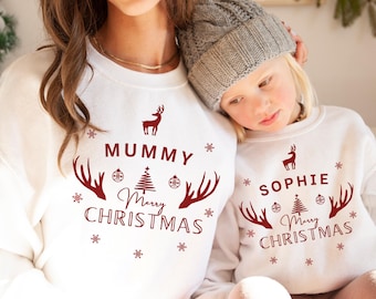 MJGkhiy Hoodies De Noël Pour La Famille D'hiver Rouge Tricot De Noël Renne Manches Longues Pulls De Noël Pour Papa Maman Bébé Drôle Mauvais Pulls Christmas Elfe Chemises De Noël, Rouge, 12-18