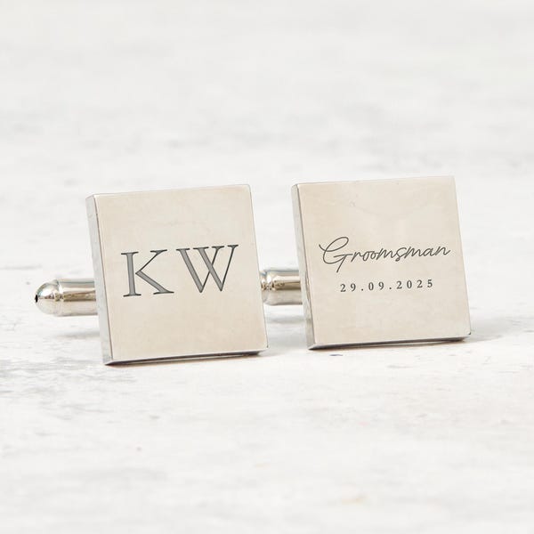 Personalised Groomsman Cufflinks Custom Initial and Wedding Date Gift for Best Man, Ushers or Father of the Bride Wedding Role Cufflinks
