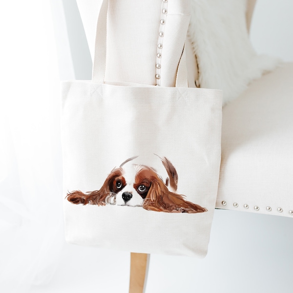 Bolso tote King charles spaniel / Regalo de cumpleaños del amante del perro / Regalo para ella / Regalo único para los amantes de las mascotas / bolso tote de perro de acuarela