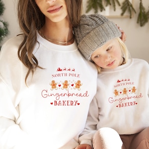 North Pole Gingerbread Bakery Christmas Jumper / Unisex Adult Kids Sizes / Matching Family Sweatshirt / Mum Daughter Xmas Shirt Women Girl