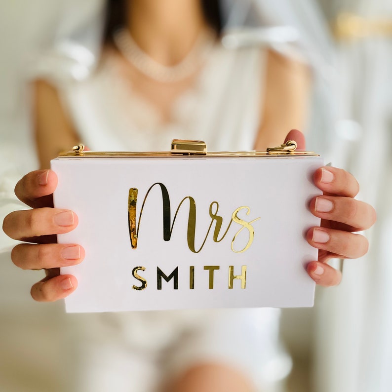 Mrs Purse / Clutch Gift for Bride to Be / Future Mrs Personalised Wedding Gift / Wedding day accessory / Bride Purse / Custom Bridal Clutch image 1