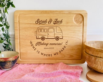 Personalised Laser Engraved Campervan Wooden Chopping Board / Motorhome Meat Board / Christmas Gift / New Caravan Couple Accessories Camping