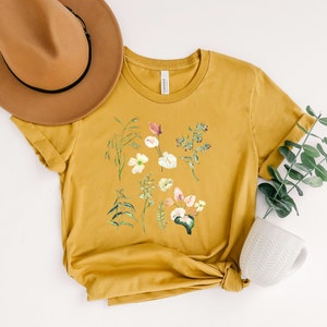 Flower t-shirt / Gift for her / Women trendy tshirt / Spring concept / Wild meadow flower nature tee / Floral Tee / Gardener Botanical Shirt image 3