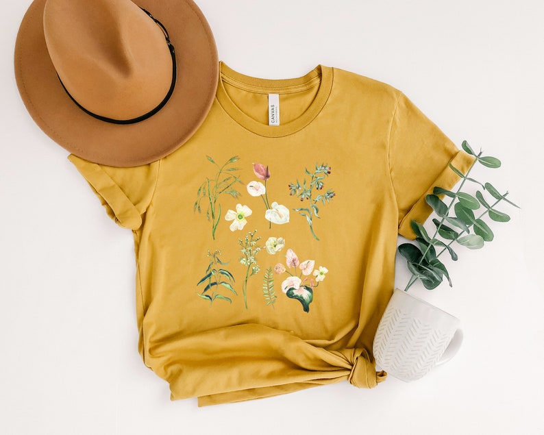 Flower t-shirt / Gift for her / Women trendy tshirt / Spring concept / Wild meadow flower nature tee / Floral Tee / Gardener Botanical Shirt image 3