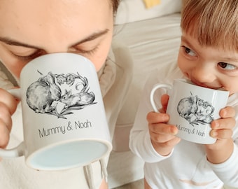 Personalised Matching Family Mug / Mother's Day Easter Gift / Cute Bunny Mummy and Baby Mini / Mama Me Rabbit gift / Mum Toddler Children