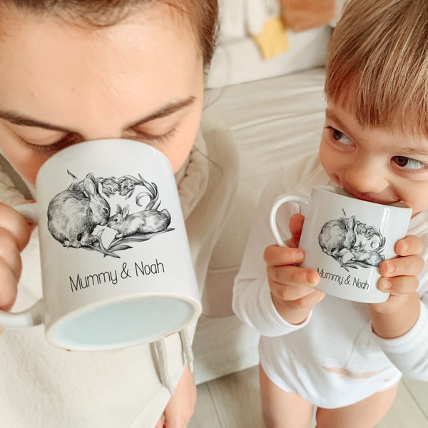 Personalised Matching Family Mug / Mother's Day Easter Gift / Cute Bunny Mummy and Baby Mini / Mama Me Rabbit gift / Mum Toddler Children