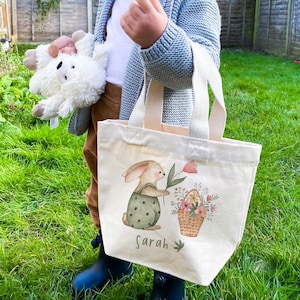 Easter Bag Gift for Nephew Niece Son Daughter Grandson Granddaughter Personalised Bunny Tote Spring Birthday Gift Girl Boy Toddler Basket