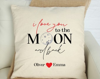 I love you to the moon and back with couple names cushion cover / Valentine's Day Gift / Gift for new home / Gift for wife