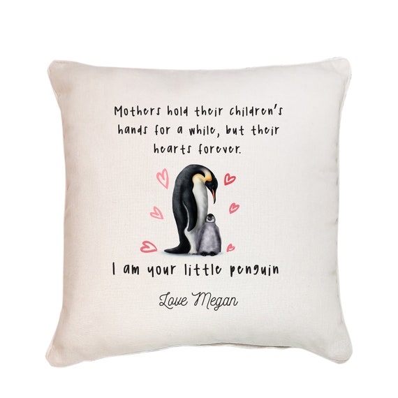 Personalised Mother's Day Birthday Christmas cushion with inner This Mummy belongs to gift for mum Little cute penguins Eco-friendly