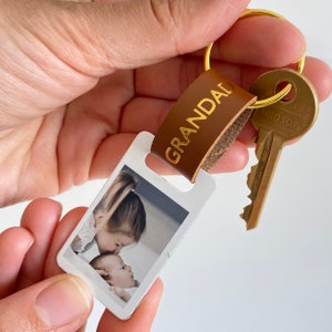 Personalised grandad photo keyring / Leather Photograph Keychain / Christmas Birthday Father&#39;s Day Gift For Him / Present grandpa