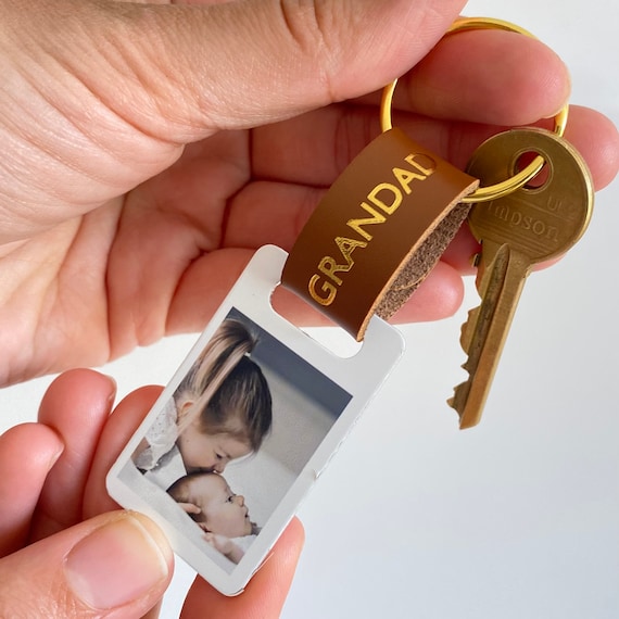 Personalised grandad photo keyring / Leather Photograph Keychain / Christmas Birthday Father's Day Gift For Him / Present grandpa
