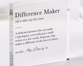 Personalised Teacher Thank You Gift Difference Maker End of Term Gift Acrylic Plaque Custom Name Meaningful Appreciation Keepsake Primary