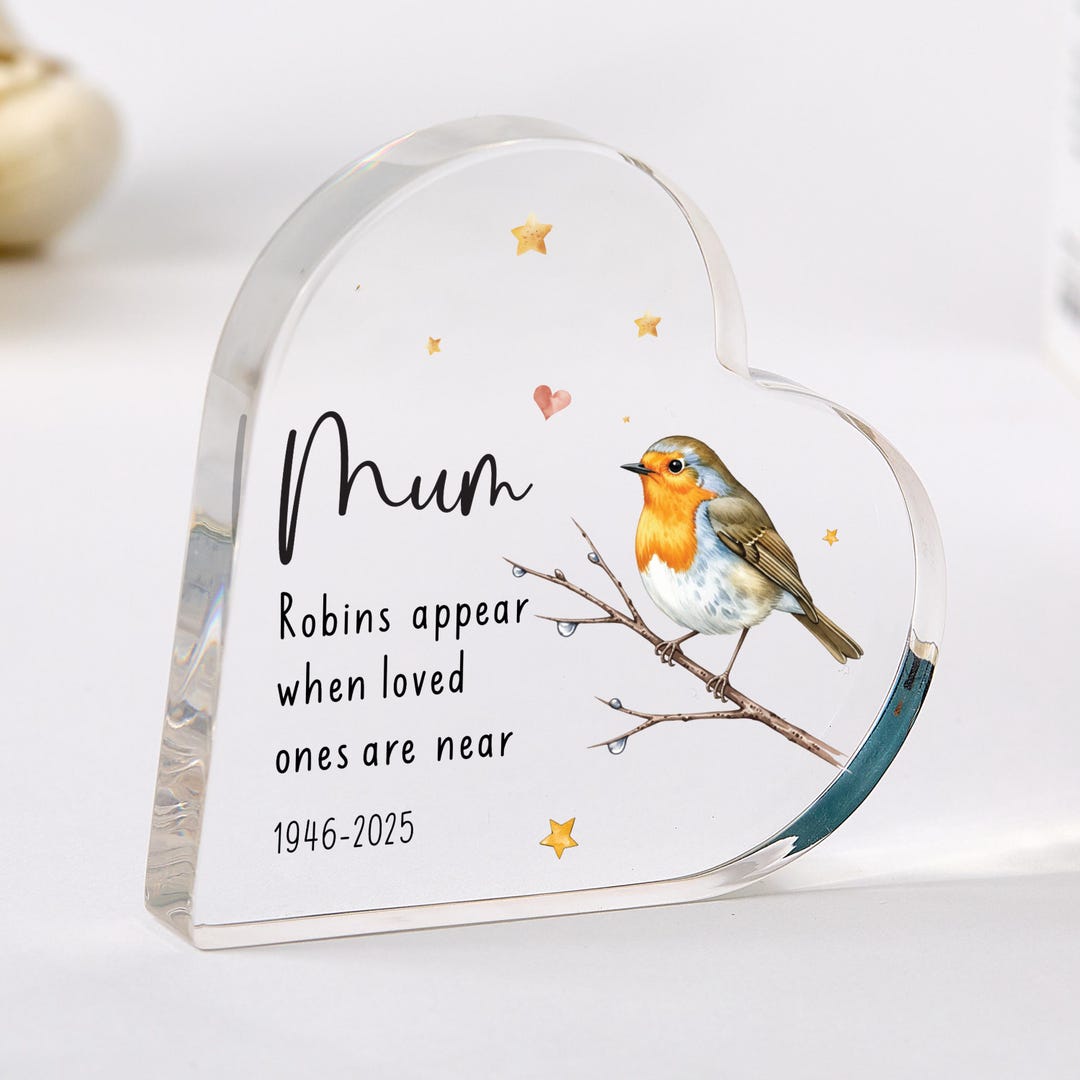 Mum Memorial Acrylic Plaque – Robin Design Sympathy Remembrance Gift ...