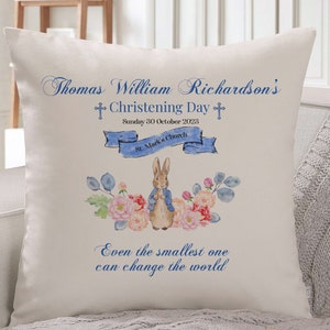 Personalised Christening cushion with name and church / PINK or BLUE / Baptism decoration / Baby Girl Boy Gifts / Keepsake / Naming Ceremony Blue