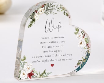 Recuerdo conmemorativo para la esposa – Placa acrílica en forma de corazón – En amorosa memoria de la esposa – Decoración conmemorativa con poema
