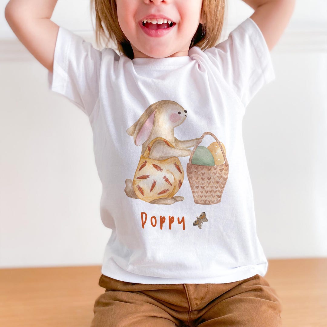 Personalised Kids Easter T-shirt Custom Bunny Egg Print Name Shirt ...