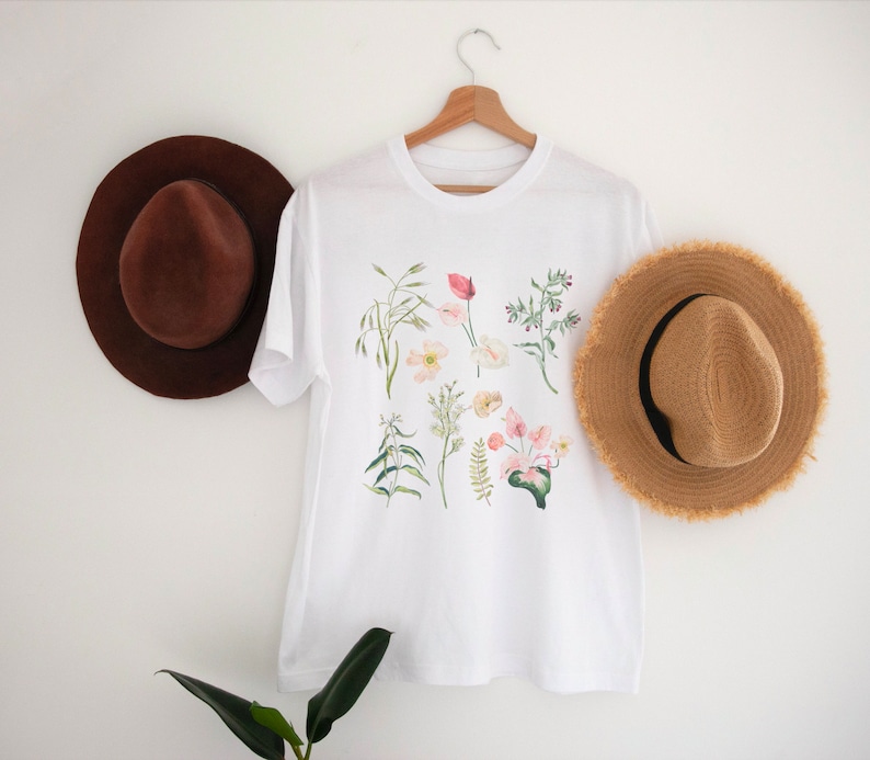 Flower t-shirt / Gift for her / Women trendy tshirt / Spring concept / Wild meadow flower nature tee / Floral Tee / Gardener Botanical Shirt image 4