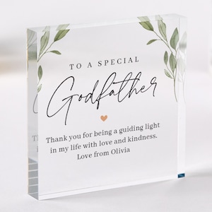 Placa acrílica elegante de recuerdo personalizada para el padrino o bautizo, con mensaje, regalo de ahijado.