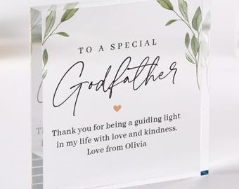 Personalised Godfather Christening Thank You Gift Elegant Acrylic Plaque Keepsake with Message Present from Godchild Baptism Gift