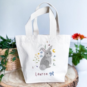 Borsa tote personalizzata con coniglietto pasquale Nome Bambini Regalo di primavera Bambina Bambino Bambino Carino Coniglio Primo cestino di Pasqua Caccia alle uova Nipote Nipote Figlia Figlio