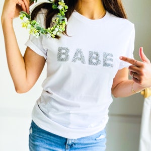 Bride t-shirt with sparkly rhinestone letters / Bridal Shower Engagement Gift / Bride to be shirt / Mrs Wedding tee / Hen party image 9