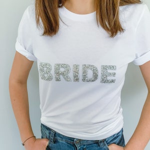 Bride t-shirt with sparkly rhinestone letters / Bridal Shower Engagement Gift / Bride to be shirt / Mrs Wedding tee / Hen party image 5