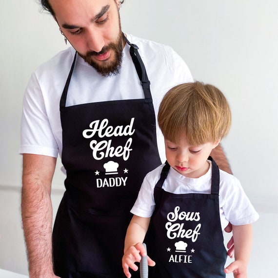 Tablier personnalisé assorti papa enfants / Cadeau danniversaire de Noël  pour papa grand-père / Chef cuisinier Papa Sous chef fils fille -   Canada