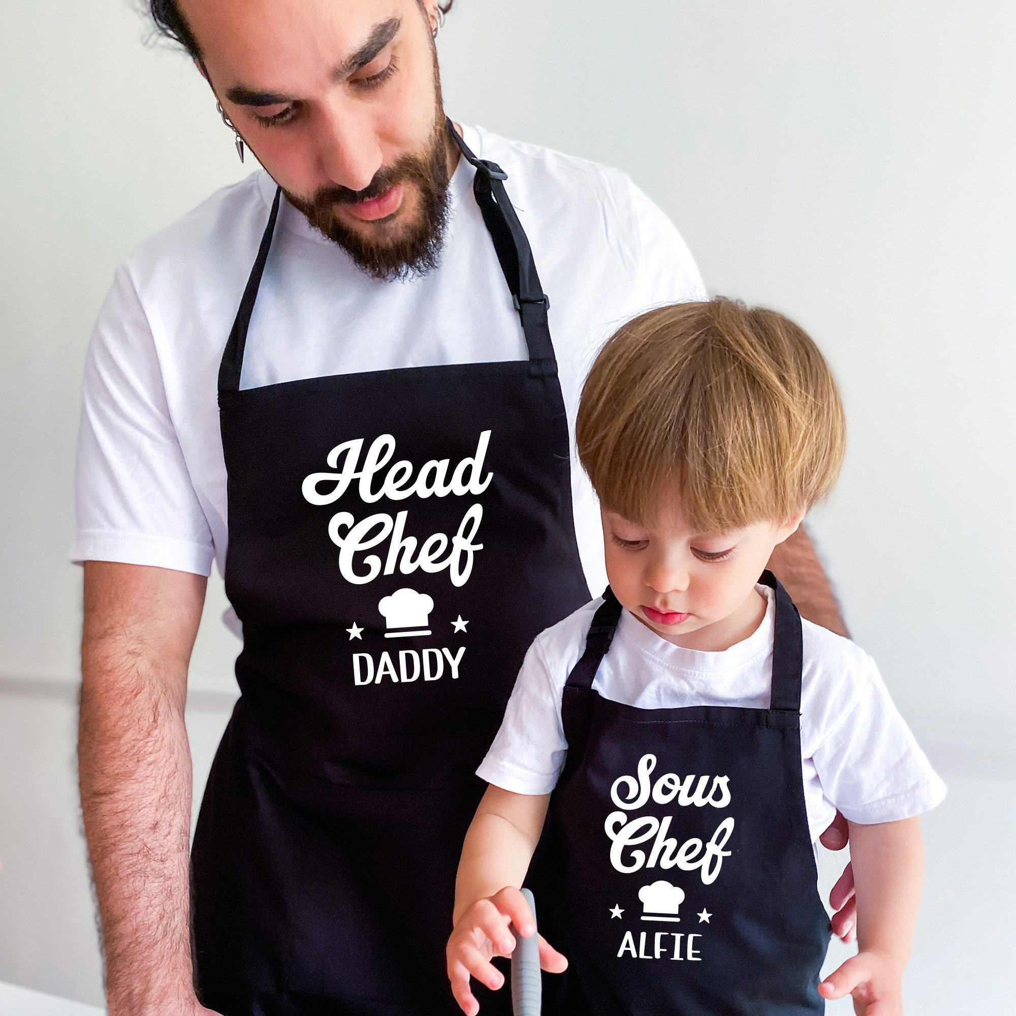 Party-rainday Customized Parent-child Aprons, Matching Family Apron Set, Father Son Cooking Apron, Rainbow Chef Bib Aprons