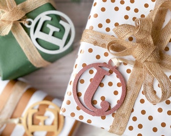 Personalised Initial Wooden Gift Tag Christmas Birthday gift tag Gold Silver Rose Gold Black Natural Colour custom Christmas present tags