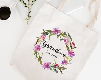 Personalisierte Oma-Einkaufstasche Geschenk mit etablierten Datum / Blumen-Design-Einkaufstasche / Oma zu sein / Nanny, Oma, Nana, Mime geschenk