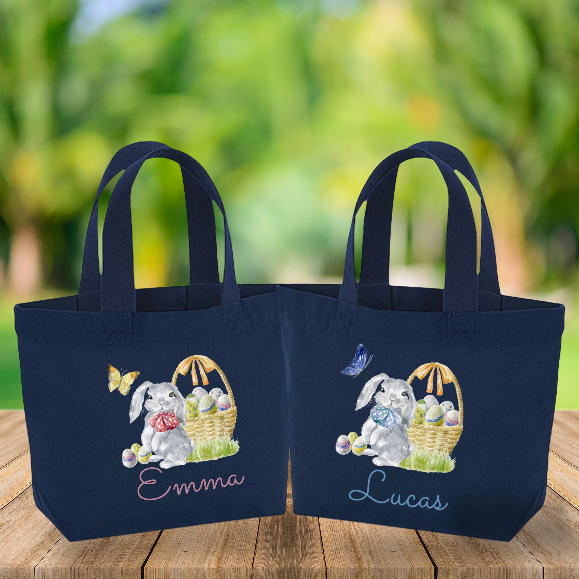 Personalised cute bunny mini Easter bag with name / Egg hunt bags / Girls or boys baskets / First, 1st Easter gift for her or him