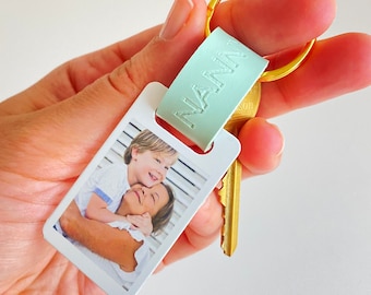 Personalised Nanny Photo Keyring / PU Leather Photo Keychain / Christmas, Mother's Day, birthday gift for her, grandma, nan, granny, gran