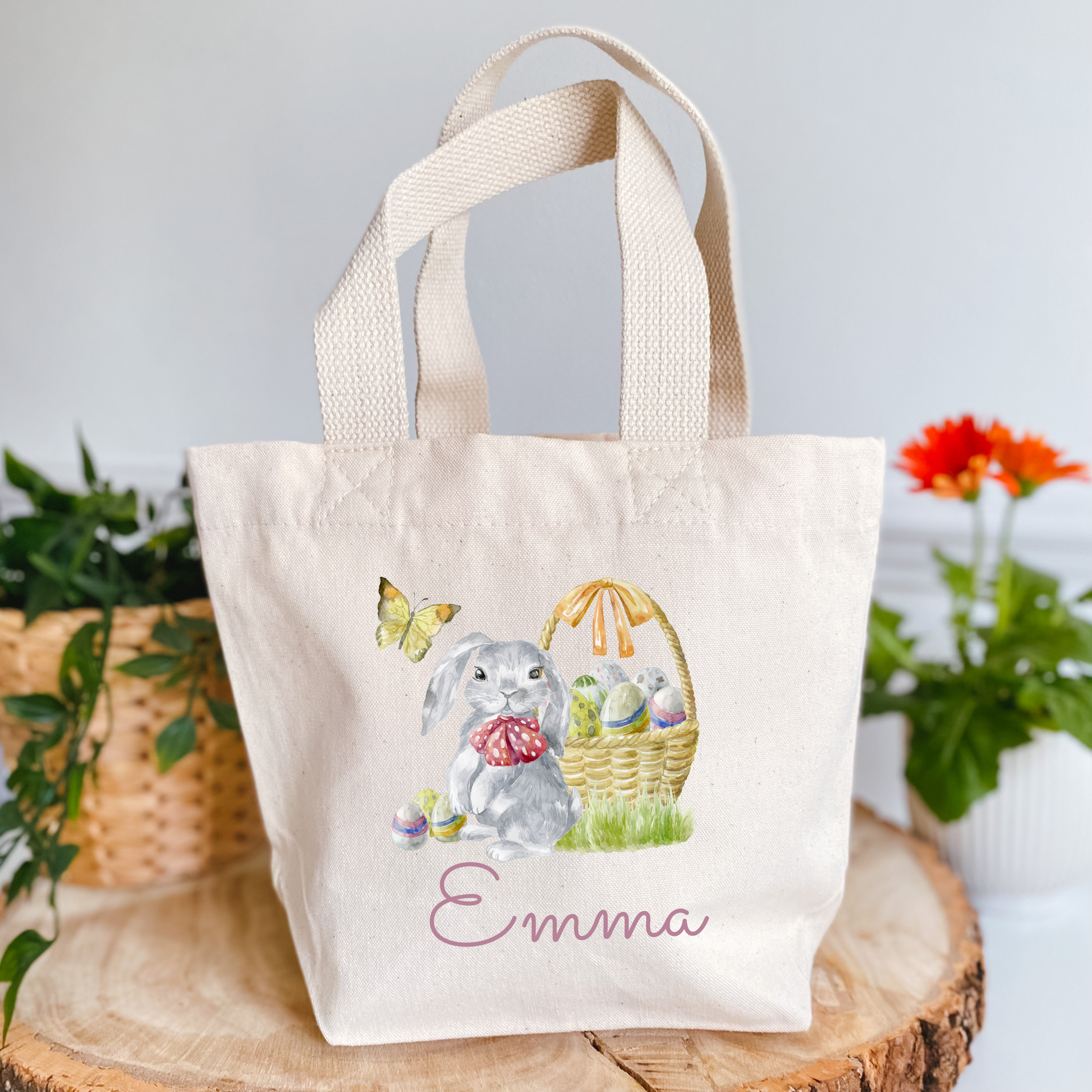 Personalised cute bunny mini Easter bag with name / Egg hunt bags / Girls or boys baskets / First, 1st Easter gift for her or him